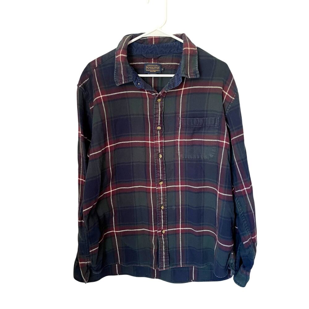 Pendleton Plaid Flannel Shirt Oversized Cotton Button Up Green Red-XL